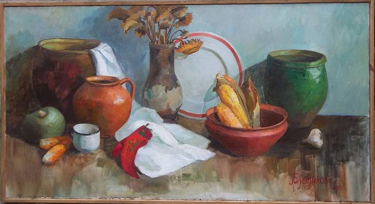 Still life with corn Painting by Anna Bashlukova | Saatchi Art