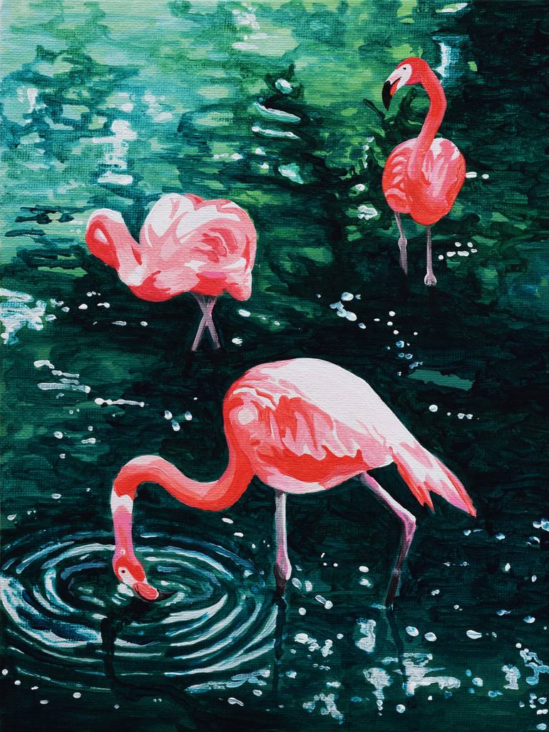 Florida Flamingos Painting by Lucinda Watt | Saatchi Art