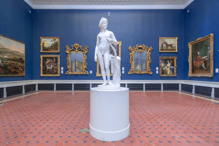 Original Architecture Photography by Richard Silver | Classicism Art on Paper | Dublin Museum, Female Statue and Paintings