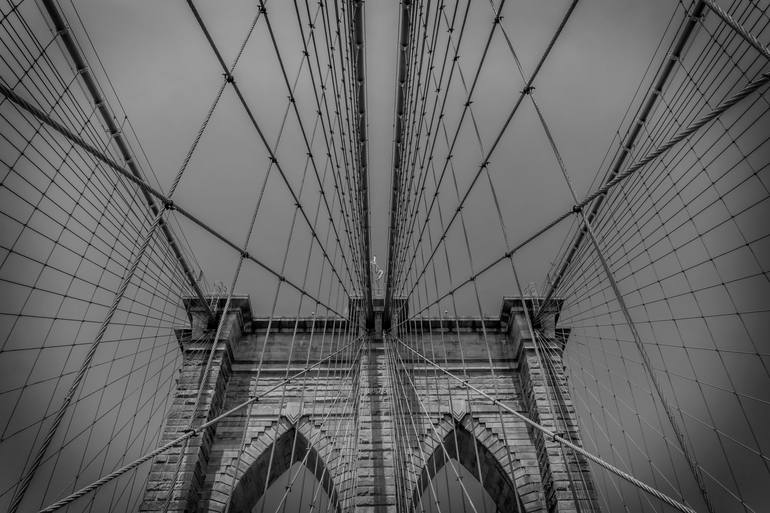Original Architecture Photography by Richard Silver | Art Deco Art on Paper | Brooklyn Bridge in Black and White