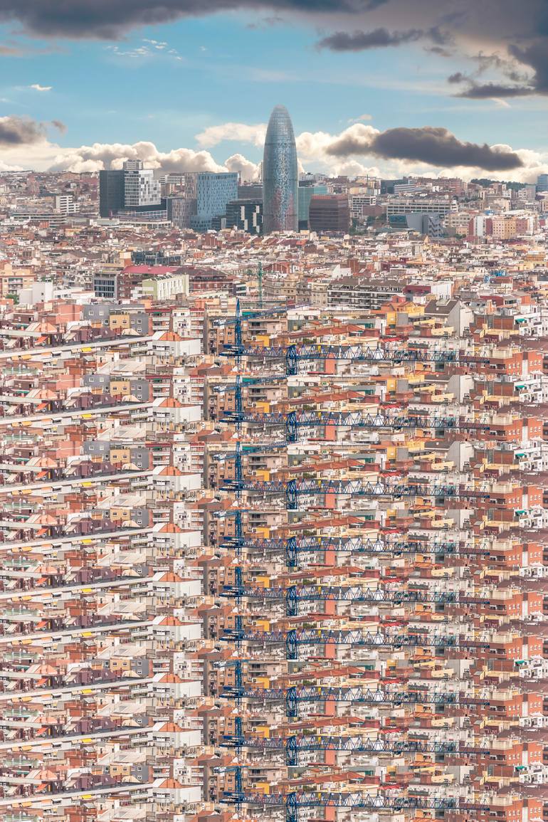 Original Architecture Photography by Richard Silver | Geometric Art on Paper | Barcelona Stacked and Piled 60" x 40"