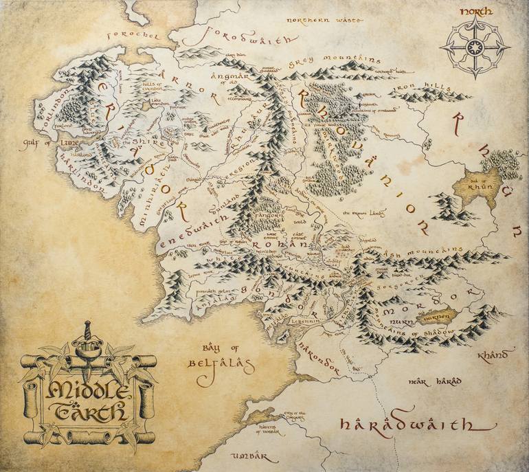 Handmade Middle-Earth Map Painting by Ivan Tibor Grujić | Saatchi Art