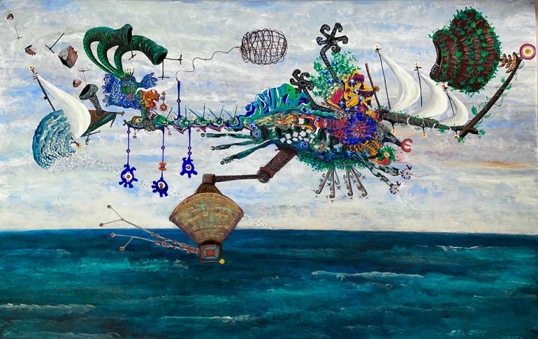 Original Modernism Fantasy Painting by Margaret Ann Withers
