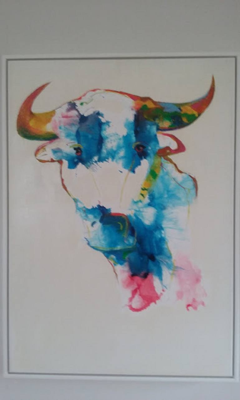 Original Abstract Expressionism Cows Painting by John Giese