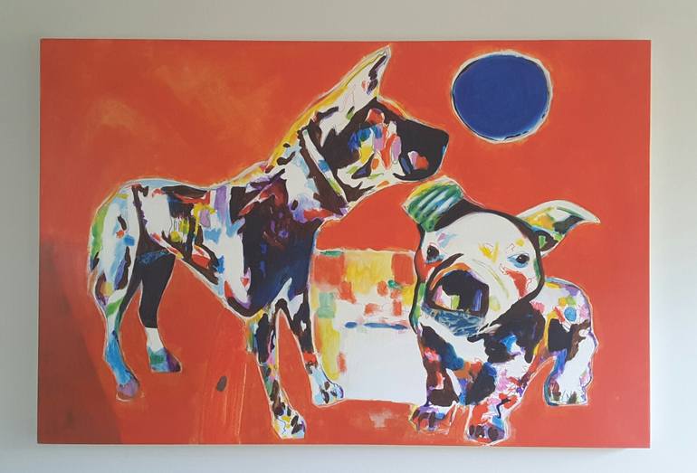 Original Abstract Dogs Painting by John Giese