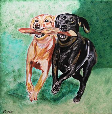 Original Expressionism Dogs Paintings by Valerie Ornstein