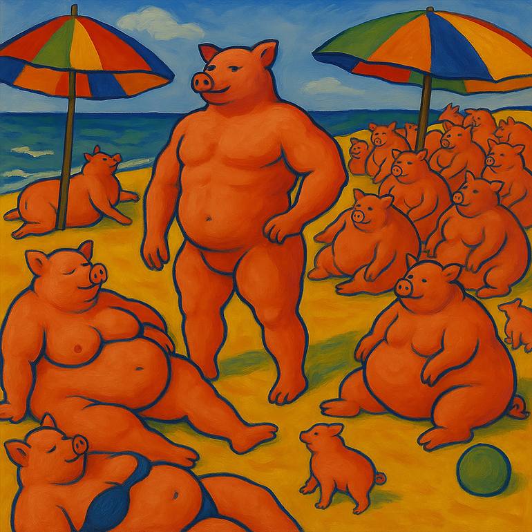 Print of Contemporary Beach Paintings by Painter Marijan Loncar