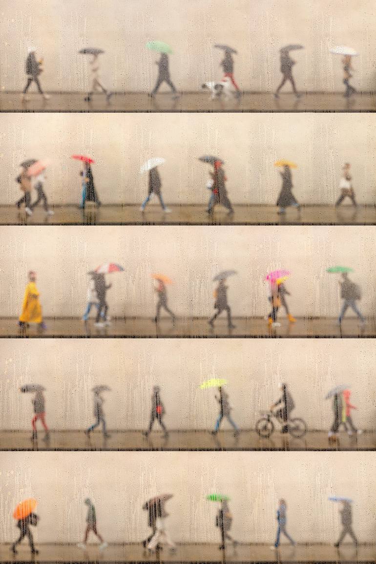 Original People Photography by Xan Padron | Conceptual Art on Paper | Time Lapse. 10th Street in the Rain, West Village, NYC