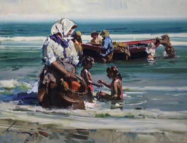 Original Impressionism Beach Paintings by Eustaquio Segrelles del Pilar