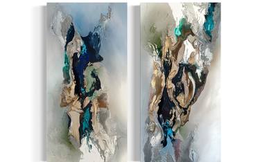 Saatchi Art Artist daniela pasqualini; Paintings, “Ethereal Blue and Gold Landscape diptych” #art