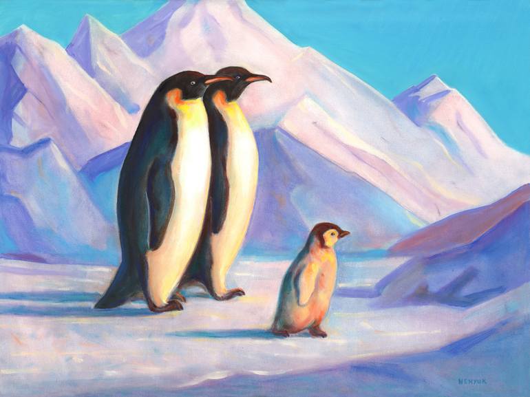 Happy Penguin Family Painting by Svitozar Nenyuk Saatchi Art