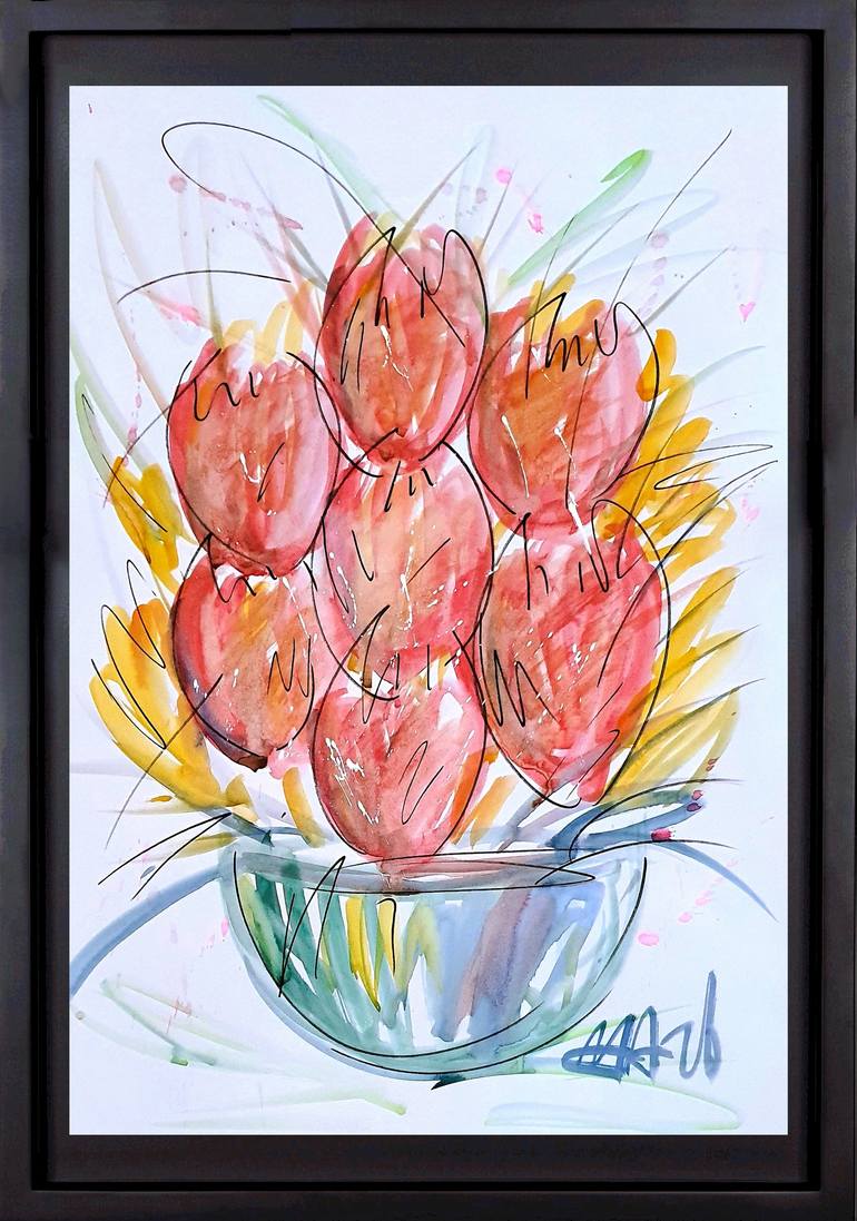 Original Floral Painting by Mister Artsy Graffiti And Streetart Amsterdam | Abstract Art on Paper | Dutch Tulips Set