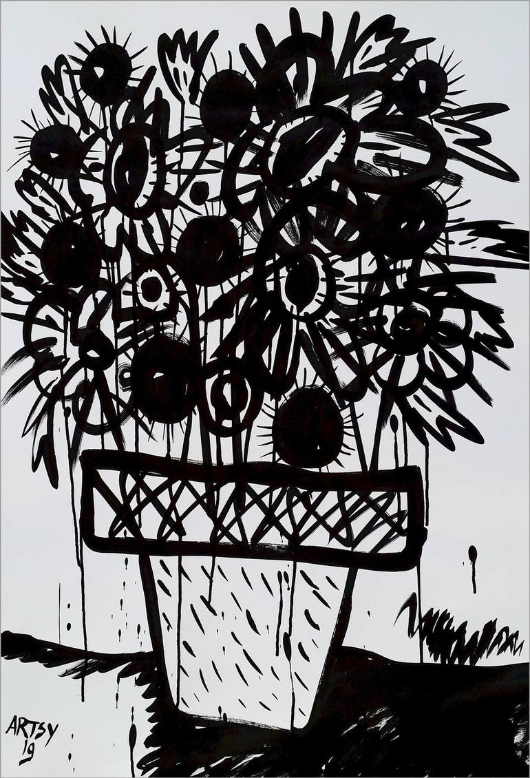 Original Abstract Expressionism Floral Drawing by Mister Artsy  Urban Art and Graffiti Design Studio