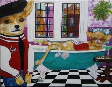 Original Figurative Dogs Paintings by Audrey Breed