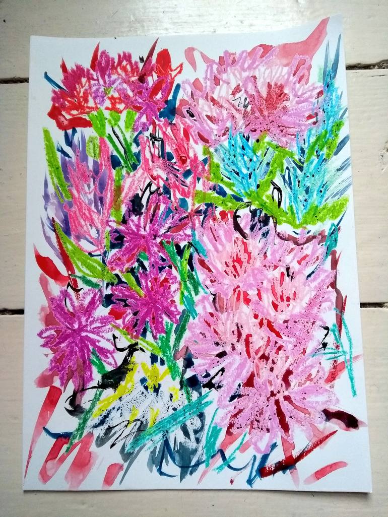 Original Abstract Expressionism Floral Drawing by Sono Scott