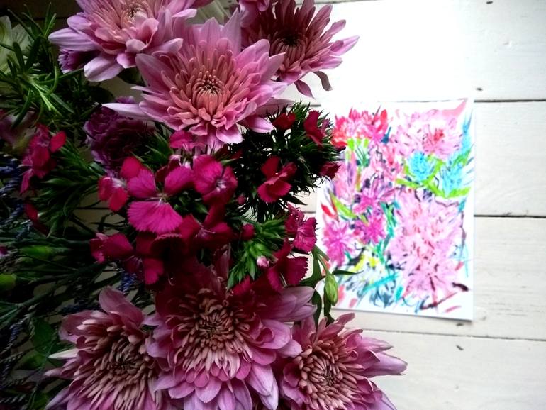 Original Abstract Floral Drawing by Sono Scott