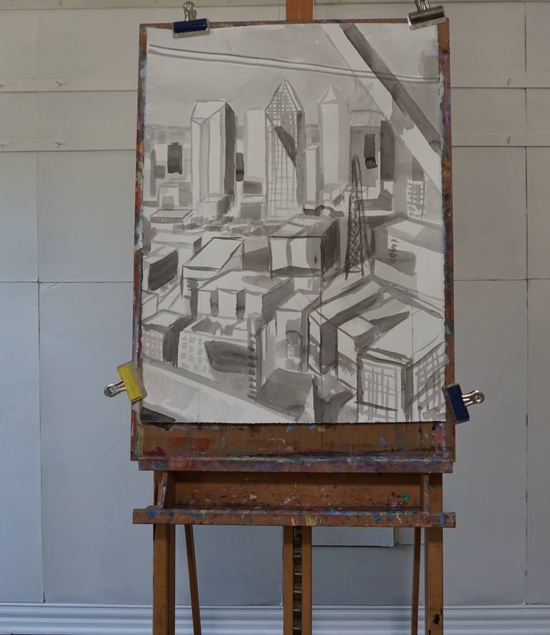 Original Abstract Cities Drawing by Patty Rodgers