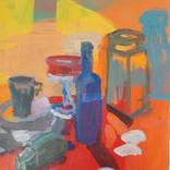 Blue Bottle with Red Candy Dish by Patty Rodgers