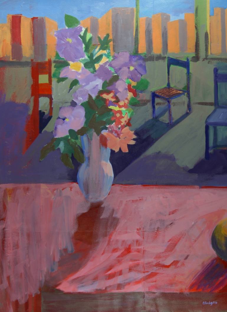 Interior with Lavender Petunias Painting by Patty Rodgers | Saatchi Art