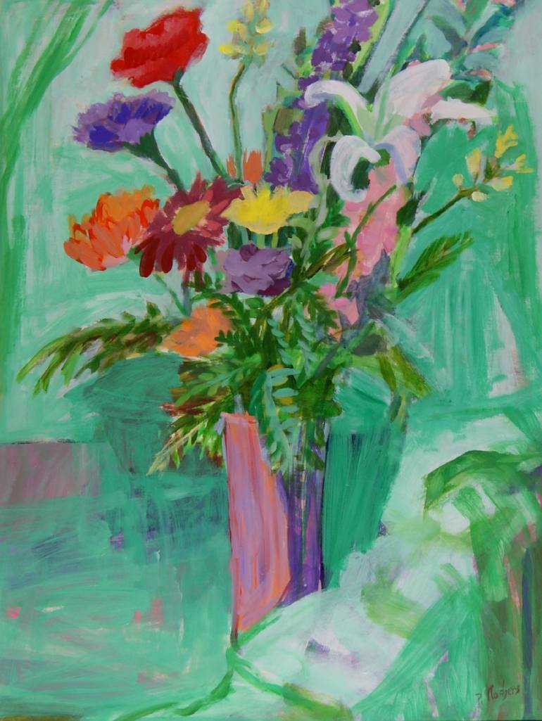 Flowers On Green Cloth Painting By Patty Rodgers Saatchi Art