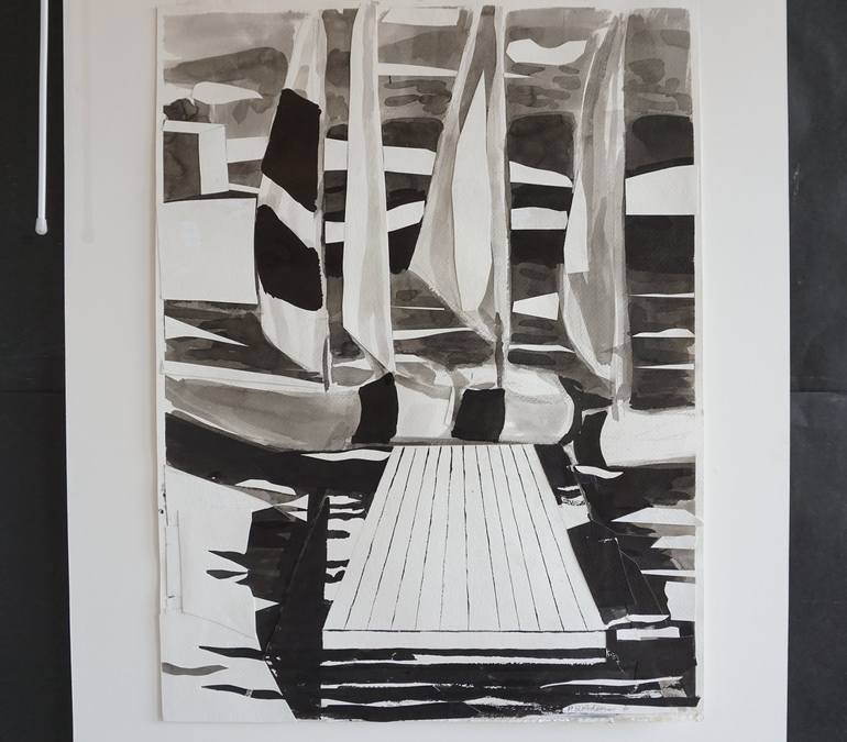 Original Abstract Boat Drawing by Patty Rodgers