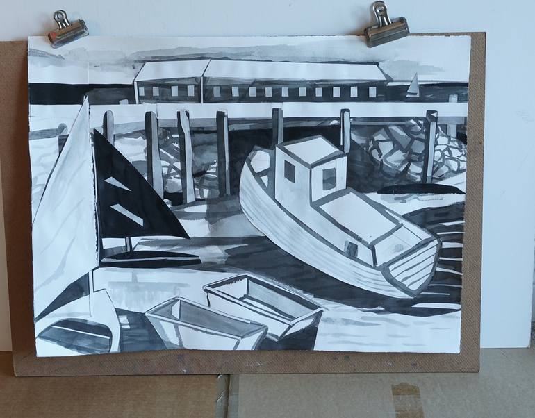Original Art Deco Boat Drawing by Patty Rodgers