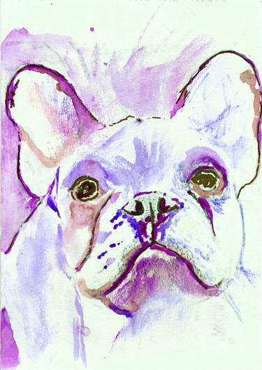 French bulldog Watercolor in Purple cute frenchie painting bulldog frances decor thumb