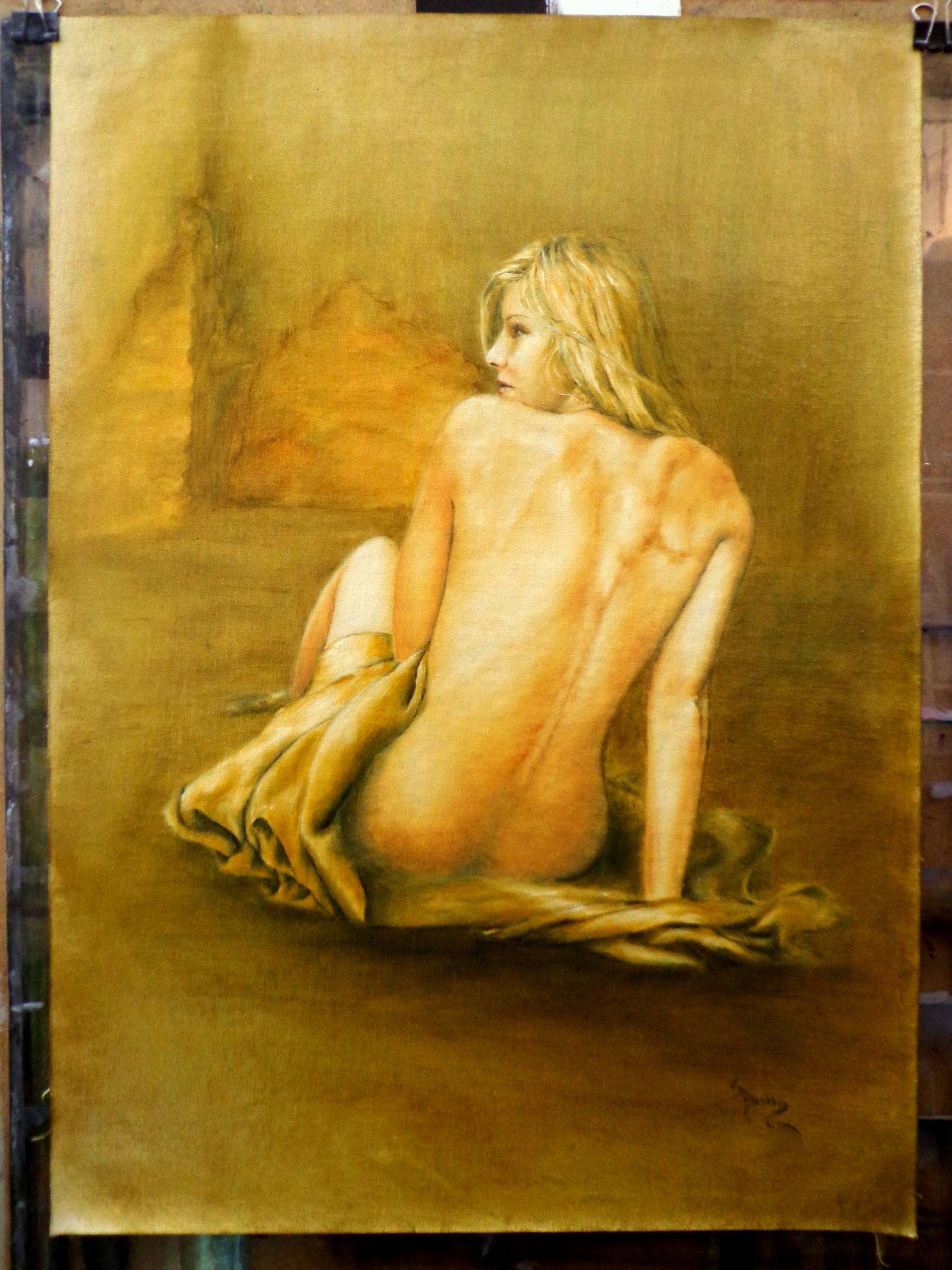 Silvia back nude in the ruins Painting by Rogerio Silva | Saatchi Art