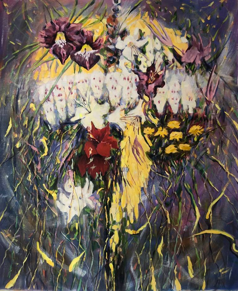 Original Botanic Painting by Valeriia Tarasenko | Color Field Painting Art on Canvas | Chandelier of flowers