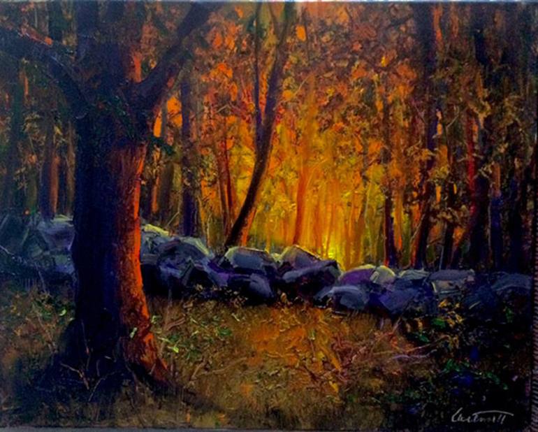 Sunset In The Woods Painting by Greg Cartmell Saatchi Art