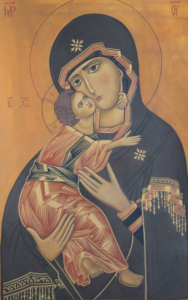 Theotokos of Vladimir Hand made Icon painting, orthodox Christian, iconography, painted icon, icons for sale, iconografi thumb