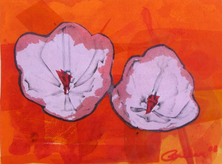 Pink Poppies on Orange Abstract