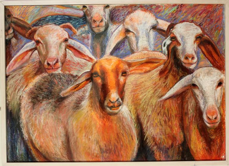 Acrylic Goat painting on canvas board by AnnaSalixArt