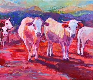 Original Impressionism Cows Paintings by Anat Baron Gilboa