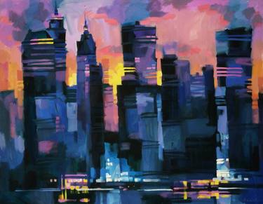 Original Abstract Cities Paintings by Aleksandr Ilichev