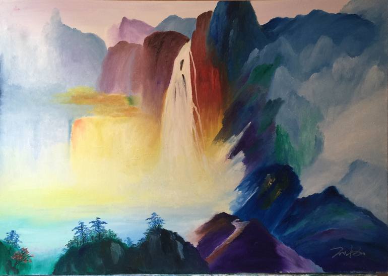 waterfall Painting by WEIJIA SHI | Saatchi Art