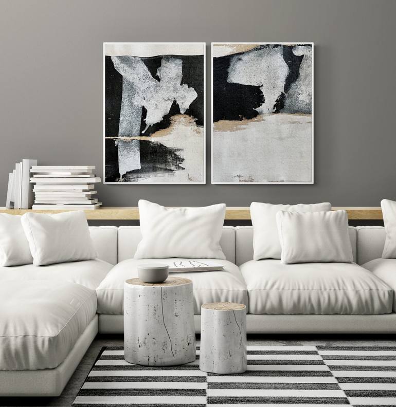 Abstract no. 2621 black and white - set of 2 Painting by Anita Kaufmann ...