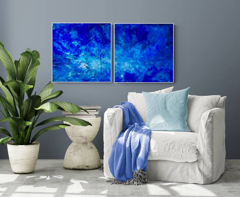 Original Abstract Painting by Anita Kaufmann | Abstract Art on Canvas | Blue abstract No. 4224 Beyond the sea set of 2
