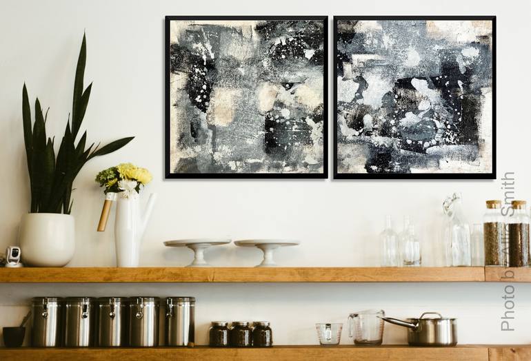 Abstract No. 8920-1+2 black & white, set of 2 Painting by Anita ...