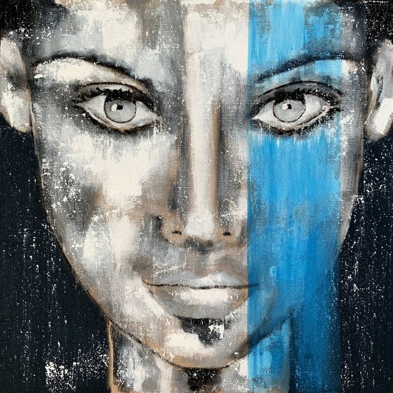 Portrait no. 6521 black and white with blue Painting by Anita Kaufmann ...