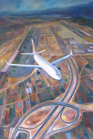 Original Documentary Airplane Paintings by Dina Volkova