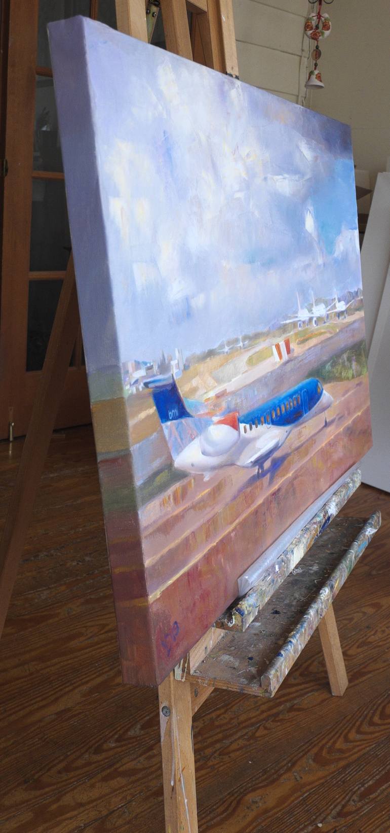 Original Documentary Airplane Painting by Dina Volkova