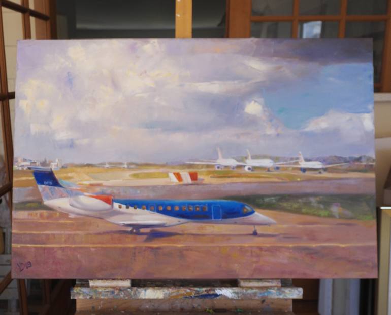 Original Documentary Airplane Painting by Dina Volkova