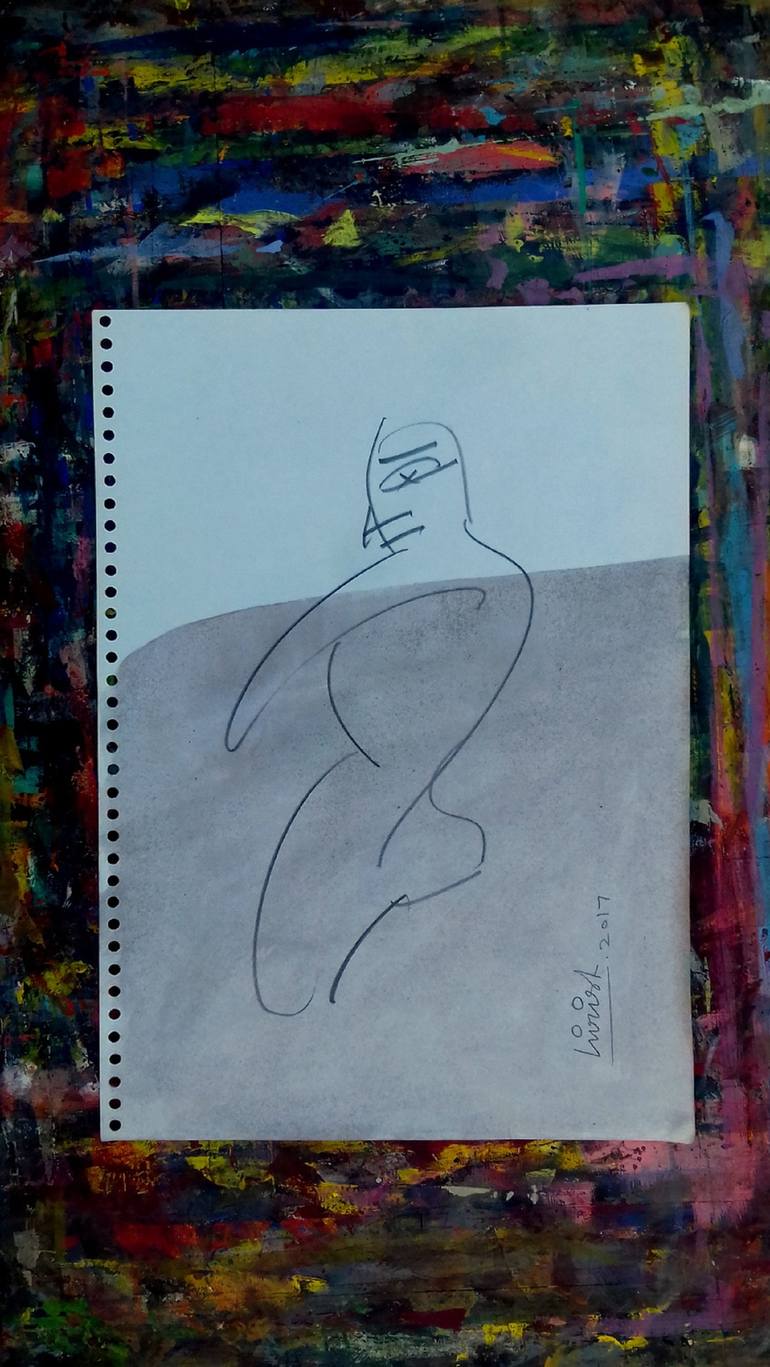 Original Figurative Abstract Drawing by Girish Chandra Vidyaratna