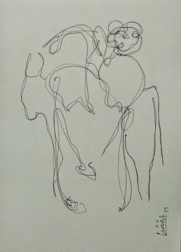 Krishna And Cow Drawing by Girish Chandra Vidyaratna | Saatchi Art