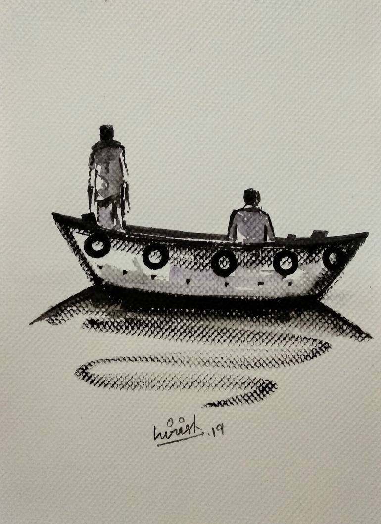 Boat ( Drawing on paper ) Drawing by Girish Chandra Vidyaratna ...