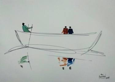 Original Modern Boat Drawings by Girish Chandra Vidyaratna