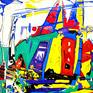 This oil painting is inspired by the famous Sydney Hobart Yacht Race every 26 of december since 45 years.

With bold figures and colours I tried to transform and feel the enormous power of the sea, the windcraft and men in an artwork.

The painting is signed and dated on front, additional signed, dated and titled on the backside