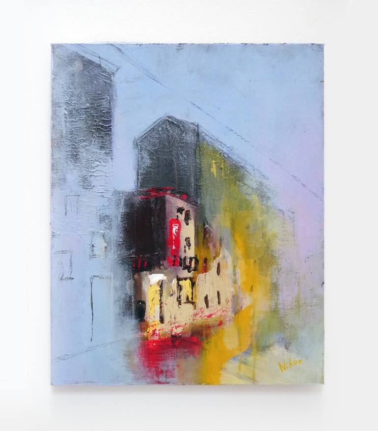 Original Abstract Expressionism Cities Painting by Georgi Nikov