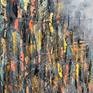 This painting has a nice, thick texture that was created with a combination of brushstrokes and a palette knife. It shimmers with touches of 23 K gold leaf and iridescent paint. The painting is on a professional quality gallery wrapped canvas. The sides have been painted gray and it has a satin varnish to protect it from dust and UV rays. It has been strung with wire and is ready to hang.